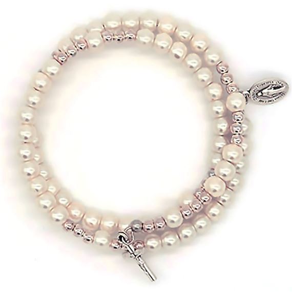 PEARL FINISH WRAP ROSARY BRACELET WITH MIRACULOUS MEDAL